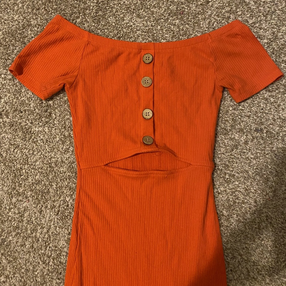 Peach off the shoulder dress